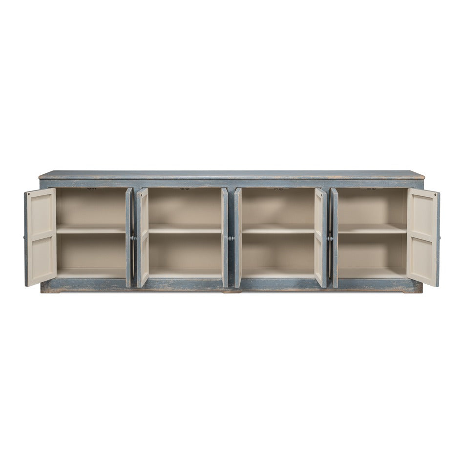 Farmhouse Eight-Door Sideboard, 122" – Distressed Blue-Grey Reclaimed Pine - additional view