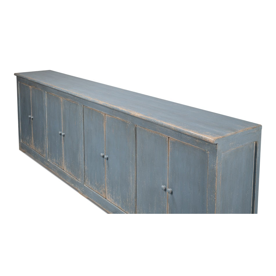Farmhouse Eight-Door Sideboard, 122" – Distressed Blue-Grey Reclaimed Pine - additional view