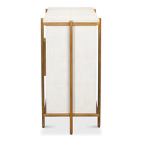 Transitional Two-Door Chest – Soft White Leather-Wrapped Case with Wood Trim - additional view