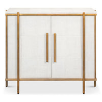 Transitional Two-Door Chest – Soft White Leather-Wrapped Case with Wood Trim - additional view