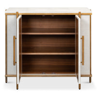 Transitional Two-Door Chest – Soft White Leather-Wrapped Case with Wood Trim - additional view