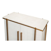 Transitional Two-Door Chest – Soft White Leather-Wrapped Case with Wood Trim - additional view
