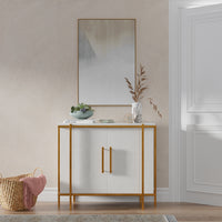 Transitional Two-Door Chest – Soft White Leather-Wrapped Case with Wood Trim - additional view