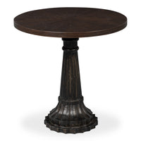 Inlaid mango wood round pedestal end table in antique walnut finish