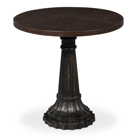 Parquetry Top Pedestal Accent Table in Antiqued Walnut Finish