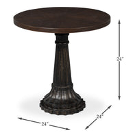 Inlaid Mango Wood Round Pedestal End Table - dimension drawing