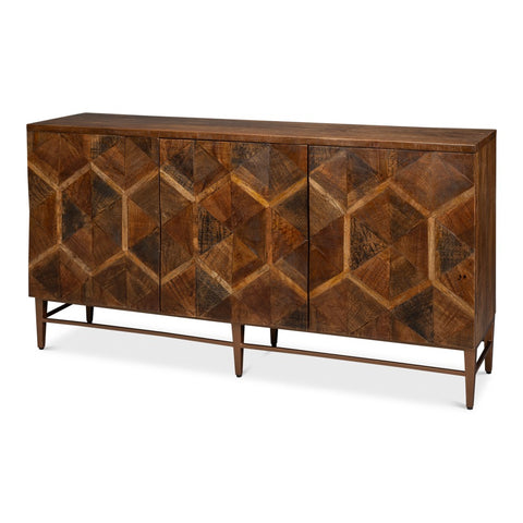 Geometric Parquetry Sideboard in Honey Brown
