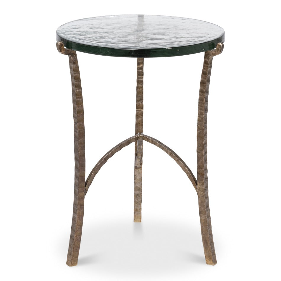 Aged Bronze Round Side Table with Cast Glass Top - additional view