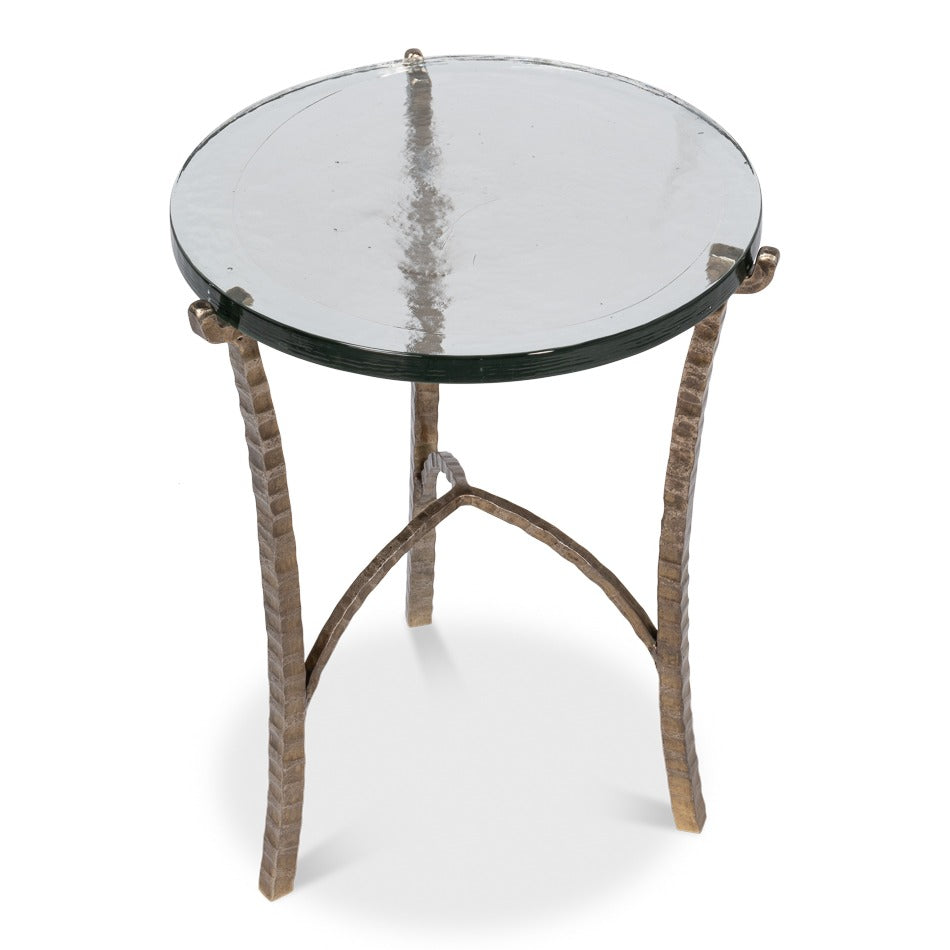 Aged Bronze Round Side Table with Cast Glass Top - additional view