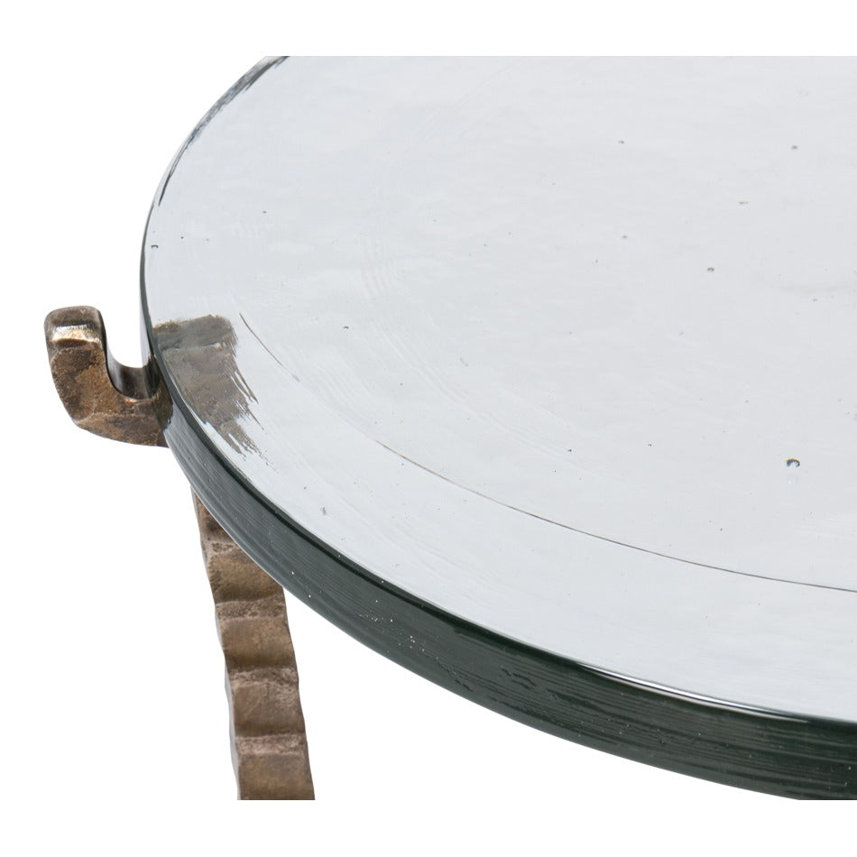 Aged Bronze Round Side Table with Cast Glass Top - additional view