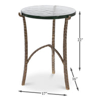Aged Bronze Round Side Table with Cast Glass Top - dimension drawing