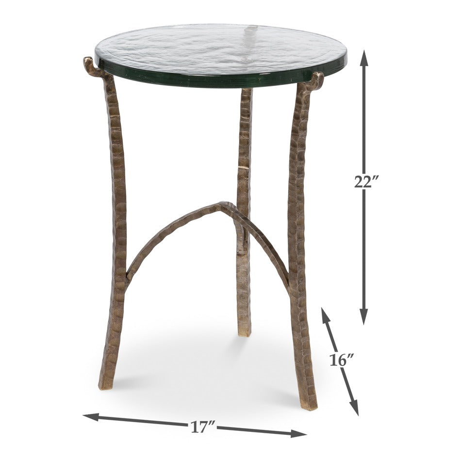 Aged Bronze Round Side Table with Cast Glass Top - dimension drawing