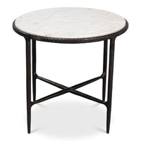 Round Marble-Top Side Table with Forged Iron Base - additional view