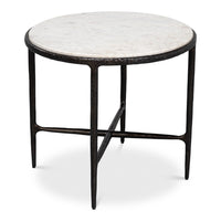 Round Marble-Top Side Table with Forged Iron Base - additional view
