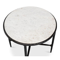 Round Marble-Top Side Table with Forged Iron Base - additional view