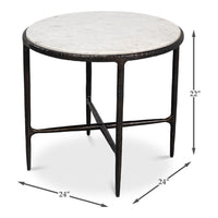 Round Marble-Top Side Table with Forged Iron Base - dimension drawing