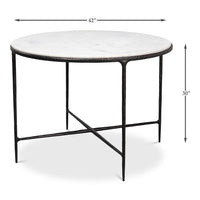 Round Breakfast Table with Marble Top, 42 in – Forged Iron Base - dimension drawing