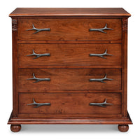 Carved Four-Drawer Chest – Brown Acacia with Antler-Form Pulls - additional view