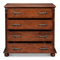 Carved Four-Drawer Chest – Brown Acacia with Antler-Form Pulls - additional view