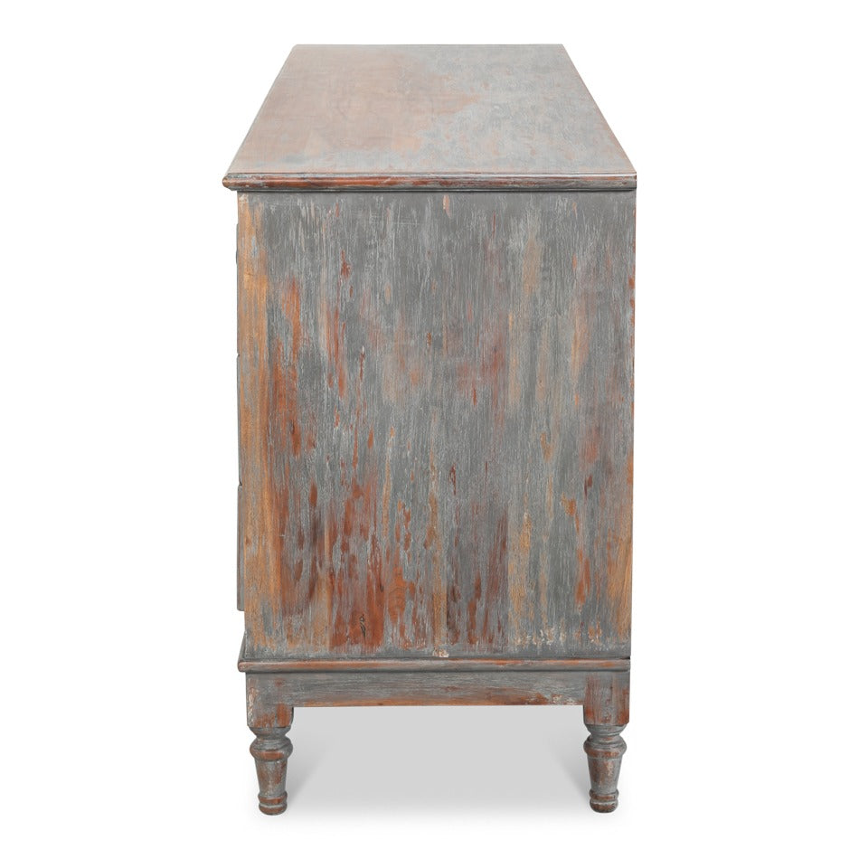 Rustic French Carved Sideboard – Distressed Finish, 6 Drawers - additional view