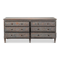 Rustic French Carved Sideboard – Distressed Finish, 6 Drawers - additional view