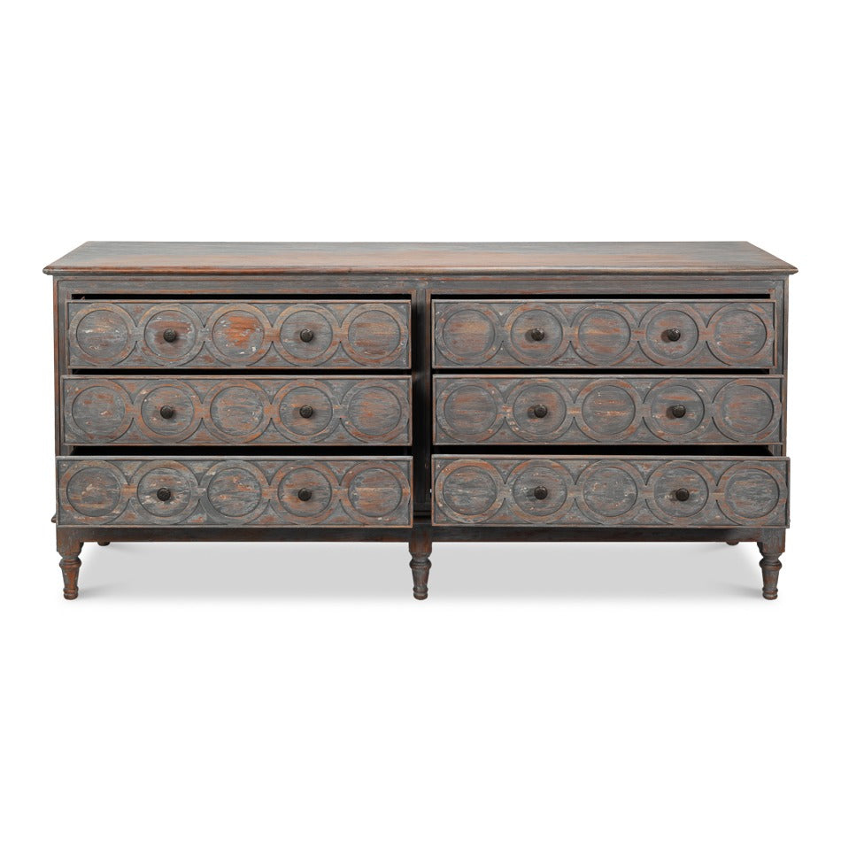 Rustic French Carved Sideboard – Distressed Finish, 6 Drawers - additional view