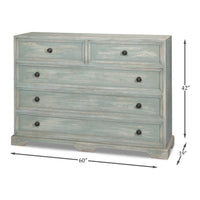 Whitewashed Acacia Chest of Drawers, Blue Gray – 2-Over-3 Paneled - dimension drawing