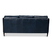 Contemporary Blue Leather Sofa with Track Arms - additional view