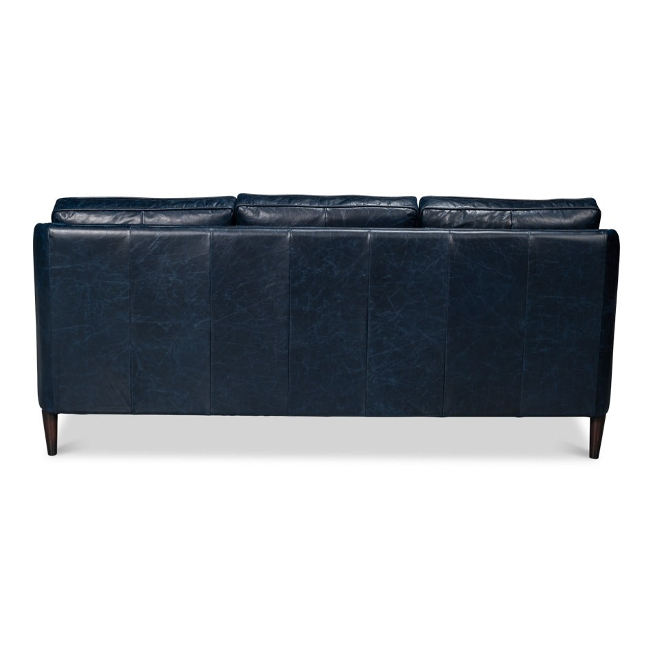 Contemporary Blue Leather Sofa with Track Arms - additional view