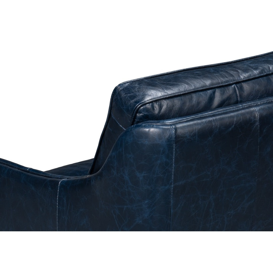 Contemporary Blue Leather Sofa with Track Arms - additional view