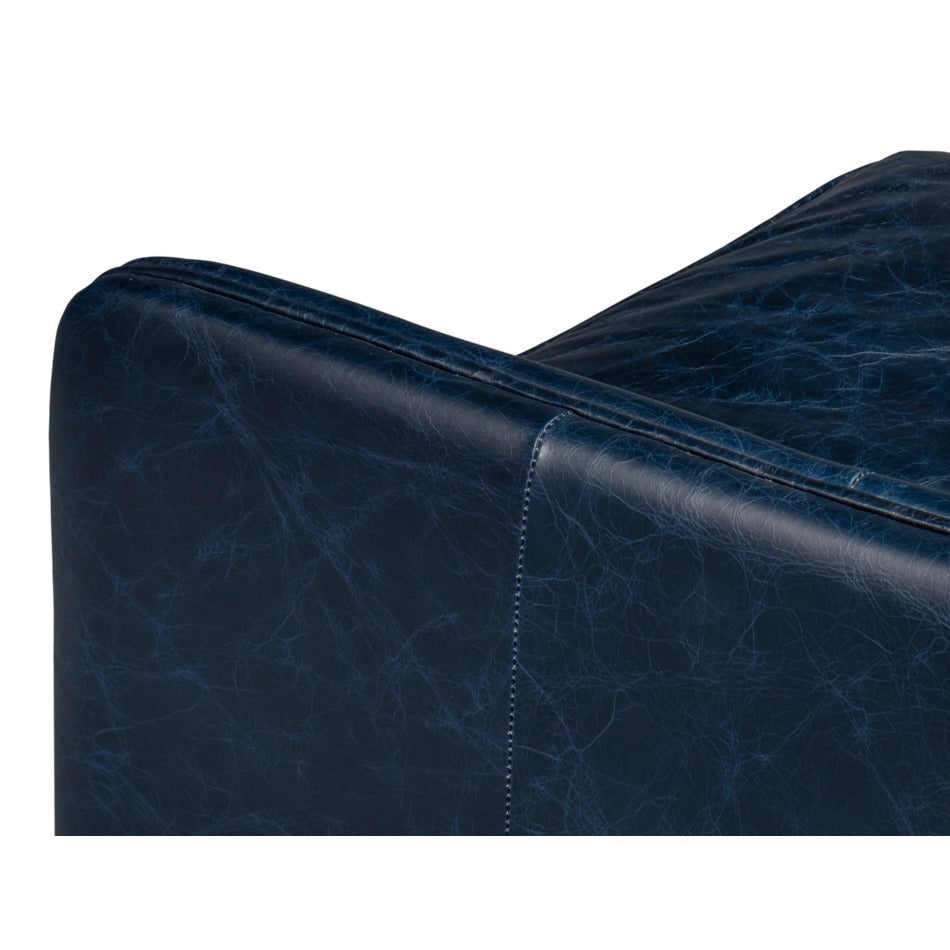 Contemporary Blue Leather Sofa with Track Arms - additional view