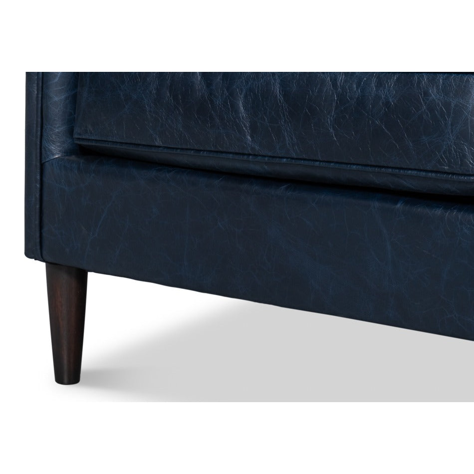 Contemporary Blue Leather Sofa with Track Arms - additional view