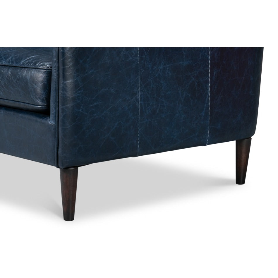 Contemporary Blue Leather Sofa with Track Arms - additional view