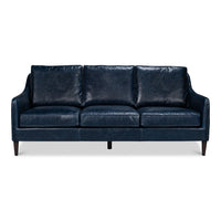 Contemporary Blue Leather Sofa with Track Arms - additional view