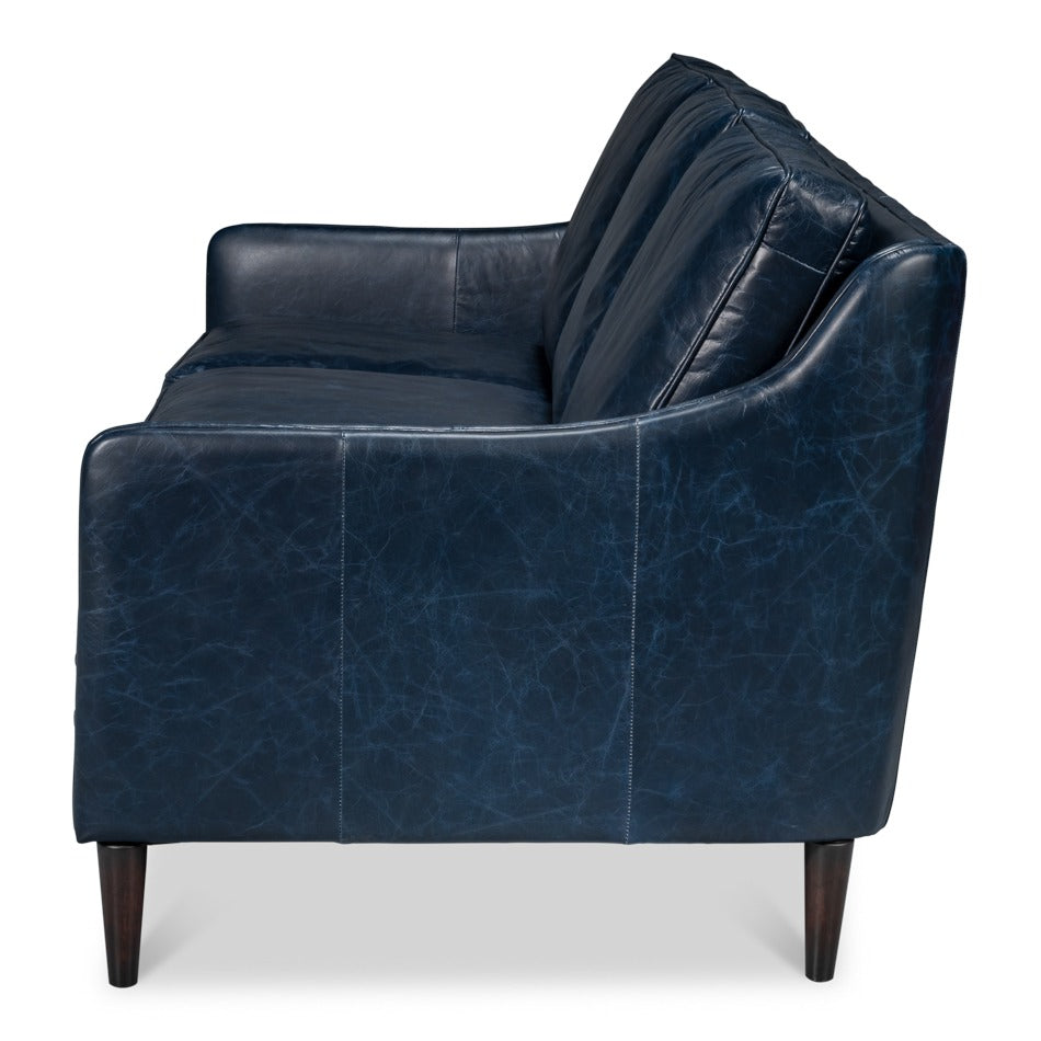 Contemporary Blue Leather Sofa with Track Arms - additional view