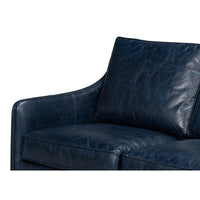 Contemporary Blue Leather Sofa with Track Arms - additional view