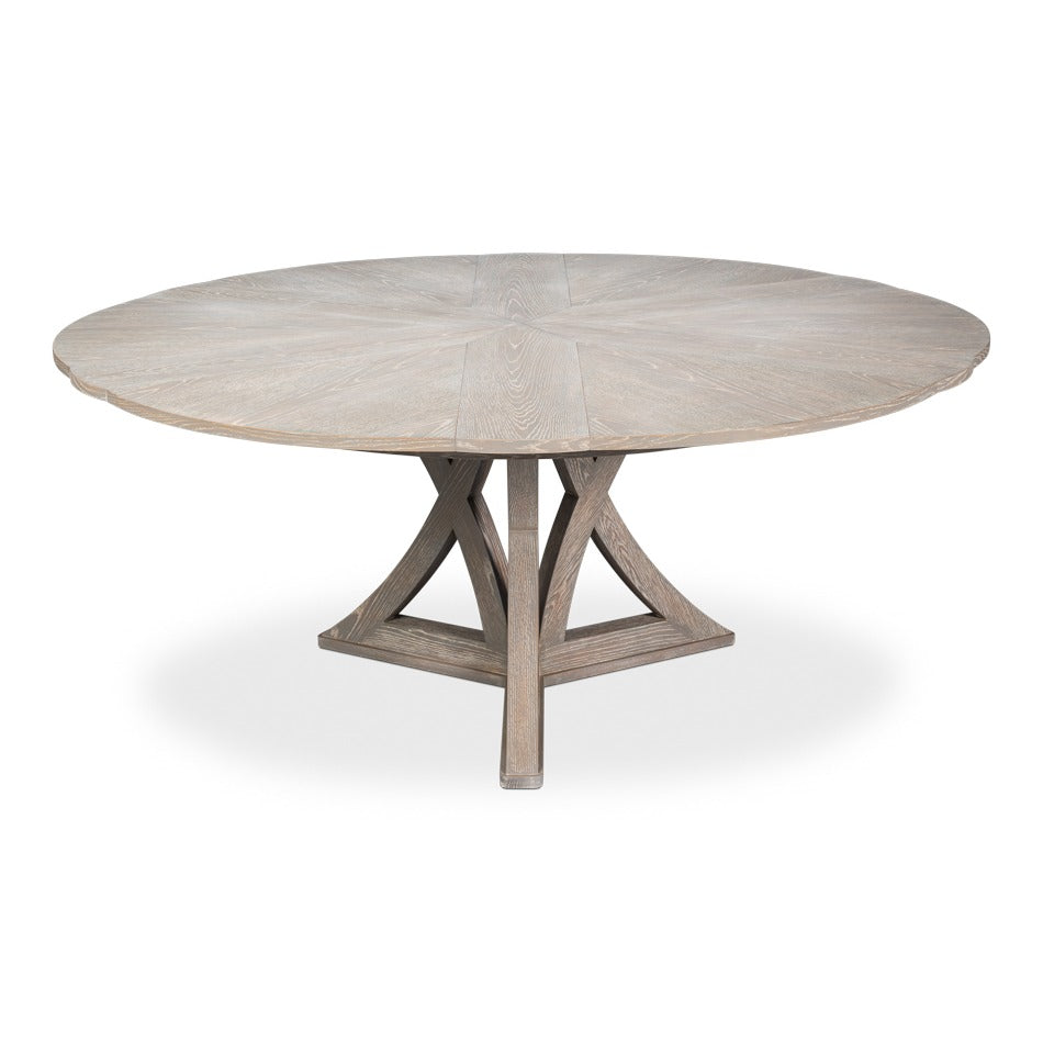Transitional Round Jupe Dining Table, Medium – Grey Oak with Splayed Pedestal Base - additional view