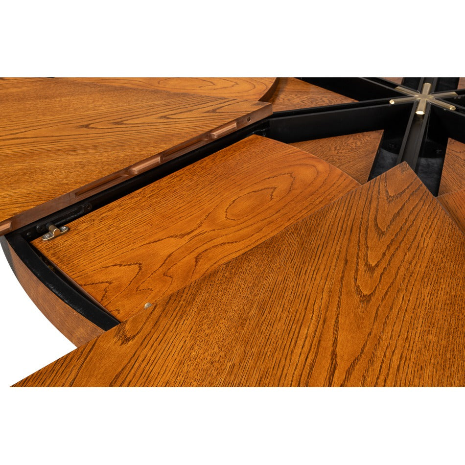 Transitional Round Jupe Dining Table, Medium – Light Brown Oak with Splayed Pedestal Base - additional view