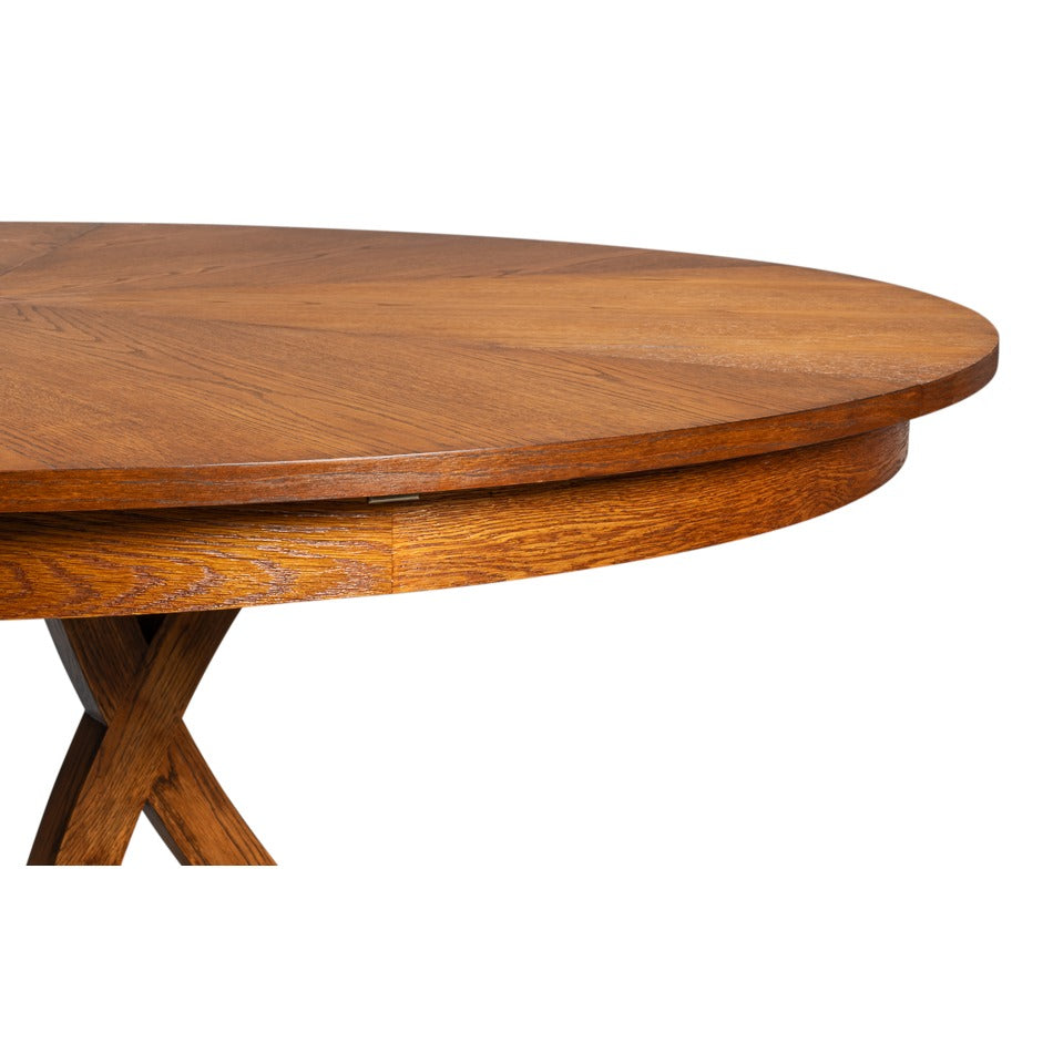Transitional Round Jupe Dining Table, Medium – Light Brown Oak with Splayed Pedestal Base - additional view