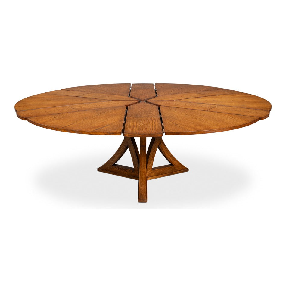 Transitional Round Jupe Dining Table, Medium – Light Brown Oak with Splayed Pedestal Base - additional view