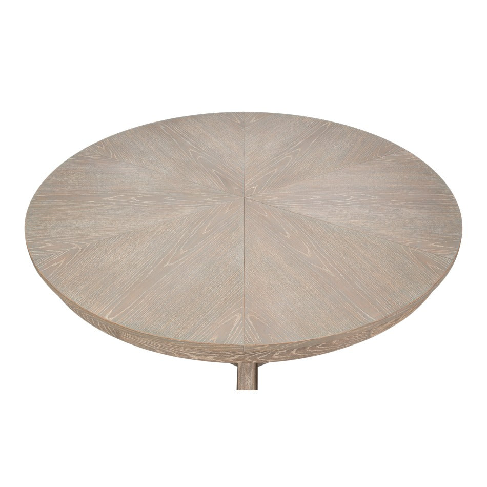 Transitional Round Jupe Dining Table, Large – Grey Oak with Sculptural X-Form Pedestal - additional view