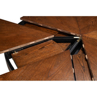 Transitional Round Jupe Dining Table, Large – Warm Brown Oak with Sculptural X-Form Pedestal - additional view