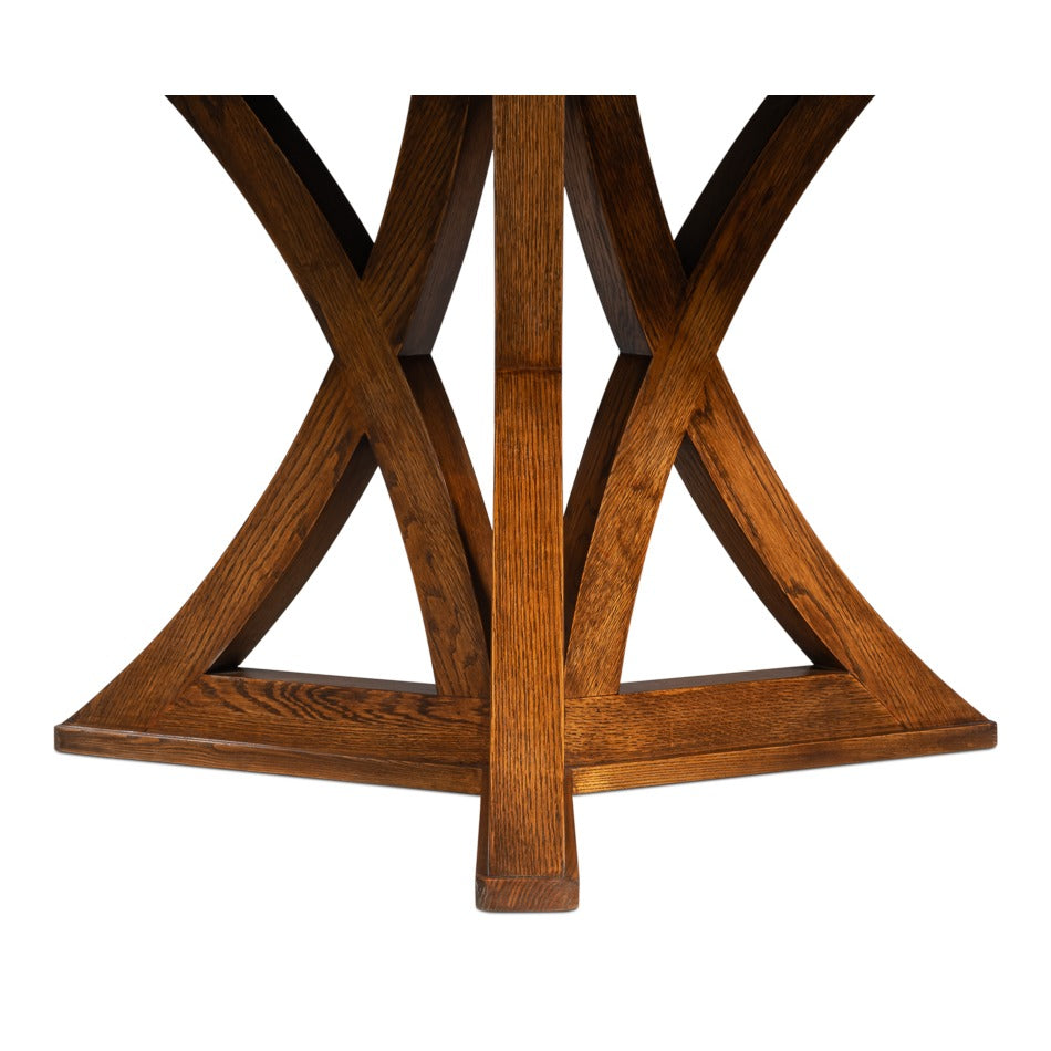 Transitional Round Jupe Dining Table, Large – Light Brown Oak with Sculptural X-Form Pedestal - additional view