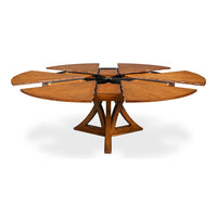 Transitional Round Jupe Dining Table, Large – Light Brown Oak with Sculptural X-Form Pedestal - additional view