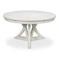 Transitional Round Jupe Dining Table, Large – White Oak with Sculptural X-Form Pedestal – styled view