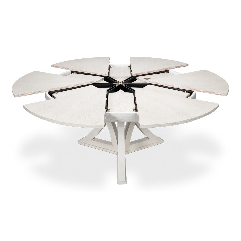 Transitional Round Jupe Dining Table, Large – White Oak with Sculptural X-Form Pedestal - additional view