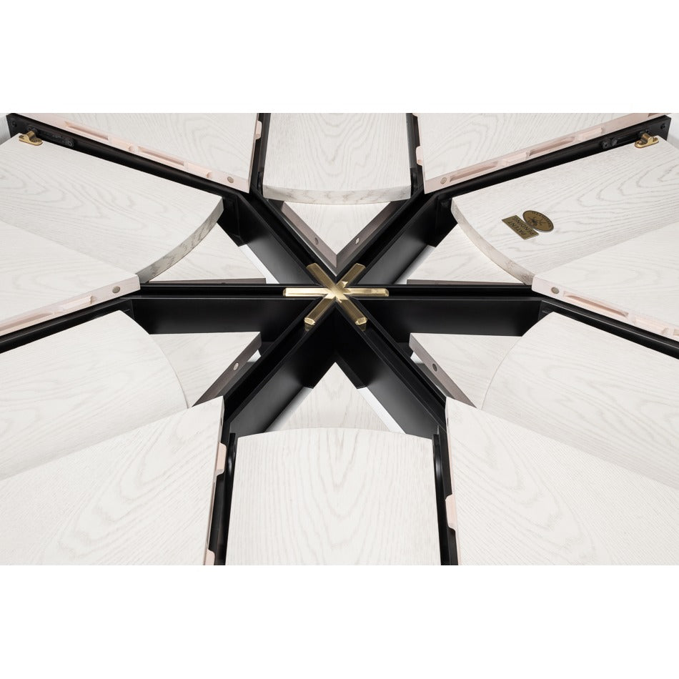 Transitional Round Jupe Dining Table, Large – White Oak with Sculptural X-Form Pedestal - additional view
