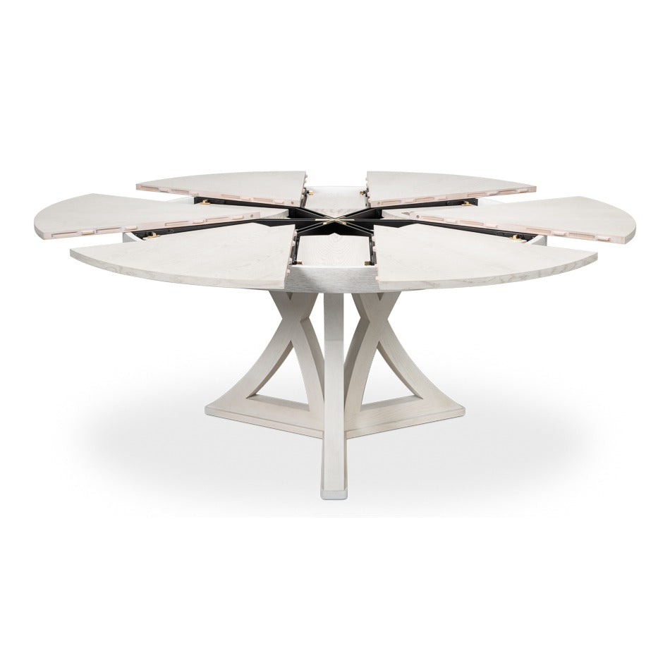 Transitional Round Jupe Dining Table, Large – White Oak with Sculptural X-Form Pedestal - additional view