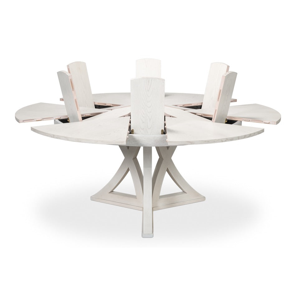 Transitional Round Jupe Dining Table, Large – White Oak with Sculptural X-Form Pedestal - additional view