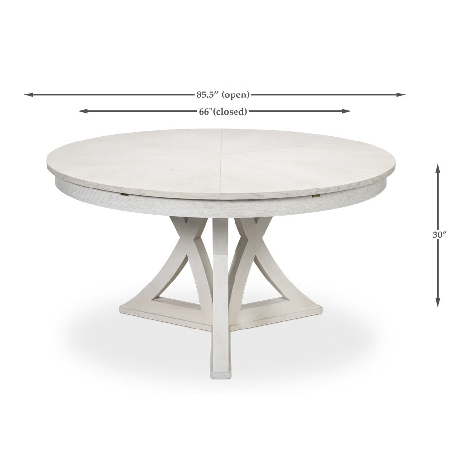 Transitional Round Jupe Dining Table, Large – White Oak with Sculptural X-Form Pedestal - dimension drawing